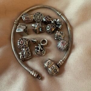 Pandora Silver Charm Bracelet with Intricate Designs